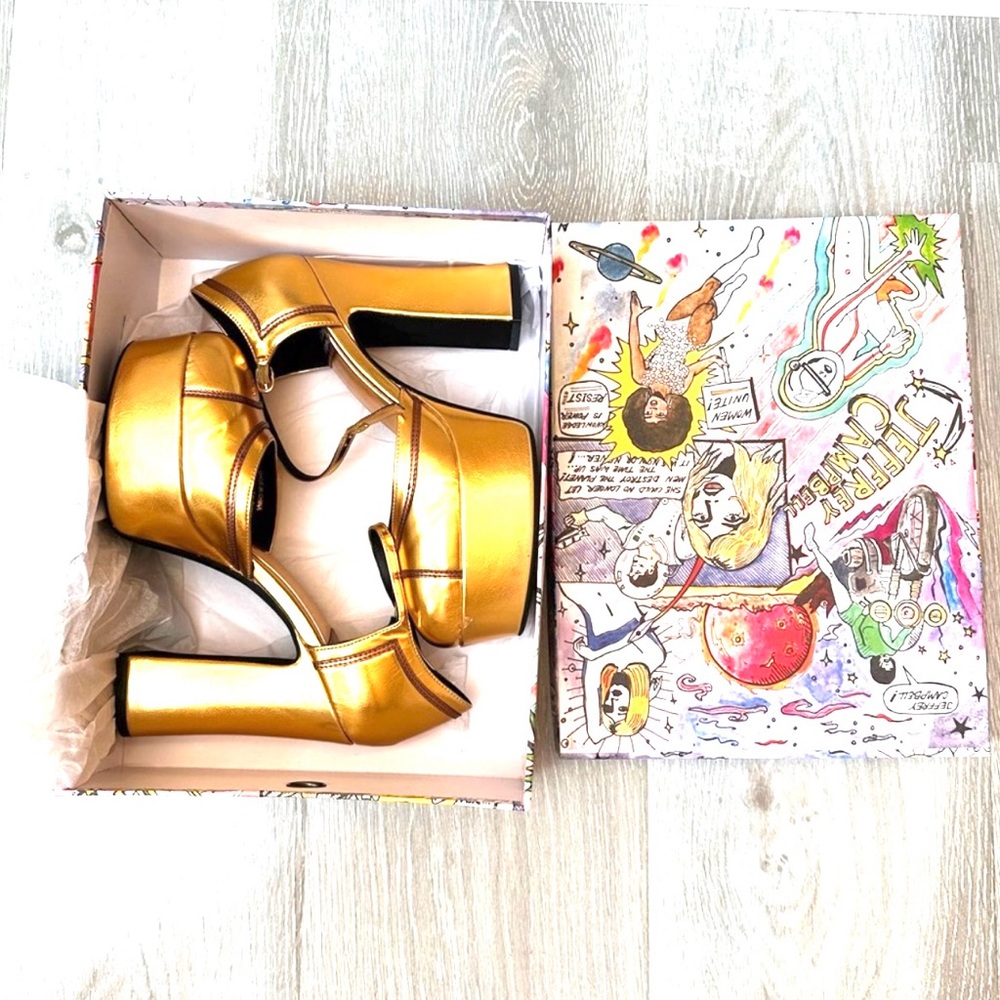 Jeffrey Campbell Gold Platform Heels - Picture 9 of 9